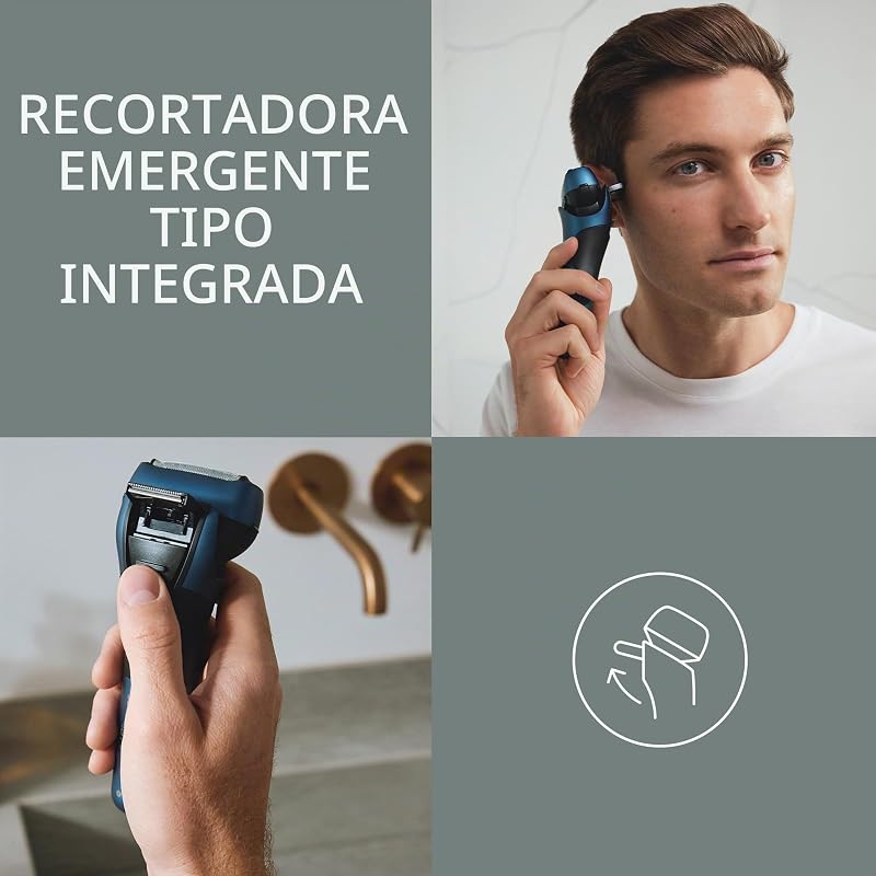Série 700 ES-ALT4B Barbear Elétrico de 3 lâminas para uso húmido e seco para homens, sem fios, impermeável, sensor responsivo, cabeça flexível, aparador, empunhadura ergonómica, azul