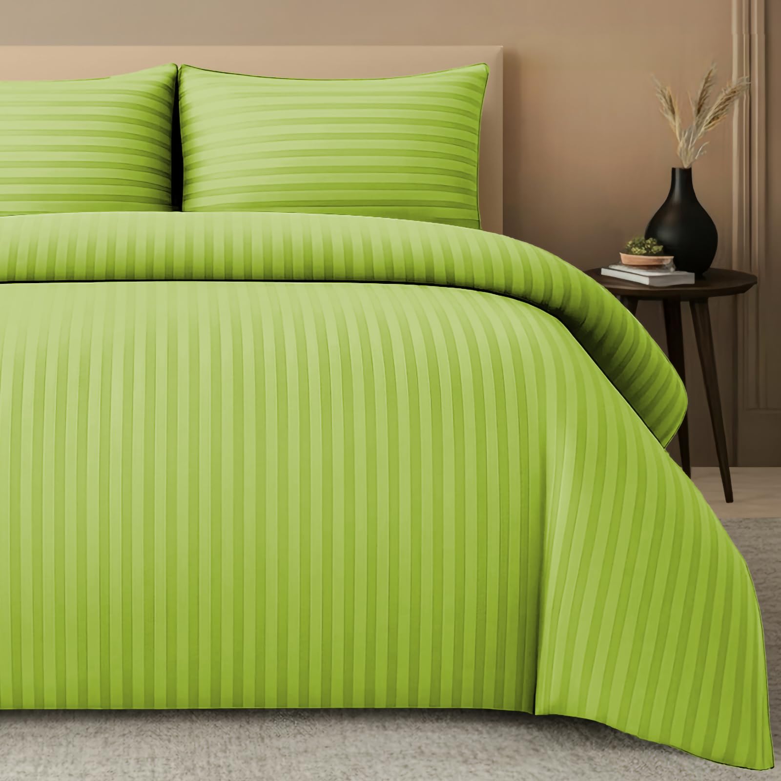 Pamposh Satin Stripe Double Duvet Set - Premium Hotel Quality Quilt Cover Bedding Sets - Hypoallergenic Ultra Soft Microfiber Bed Linen
