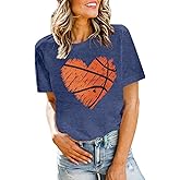 LOTUCY Basketball Shirts for Women and Mom Funny Heart Graphic Casual Lover Gifts