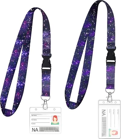 Zonon 2 Set Lanyard with Card Holder Purple Galaxy ID Badge Bundle
