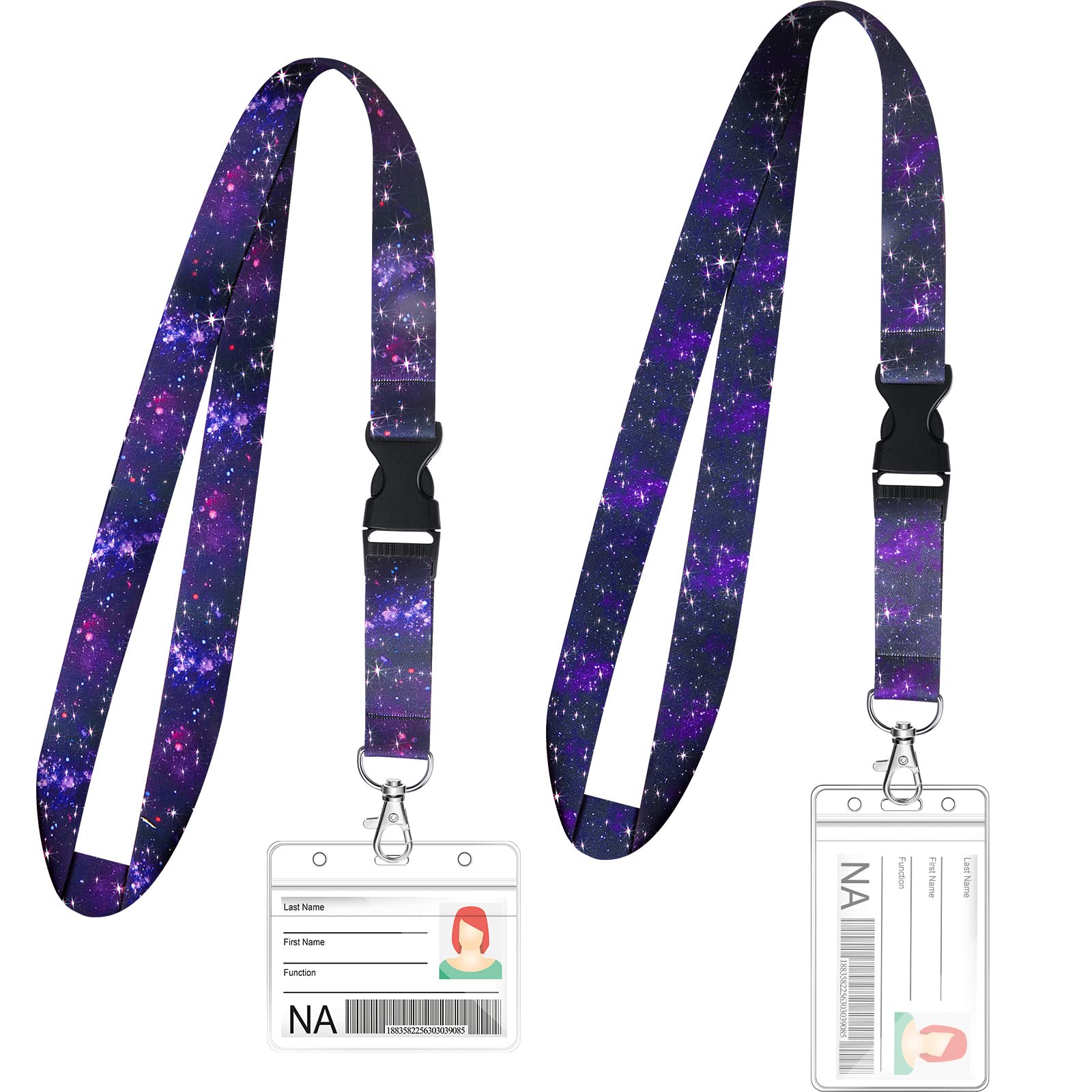 Zonon 2 Set Lanyard with Card Holder Neck Strap Star Lanyard and Waterproof Transparent Badge Holder for ID Card Key Chain Cruise Office School Work Trip Gift Purple(Galaxy)