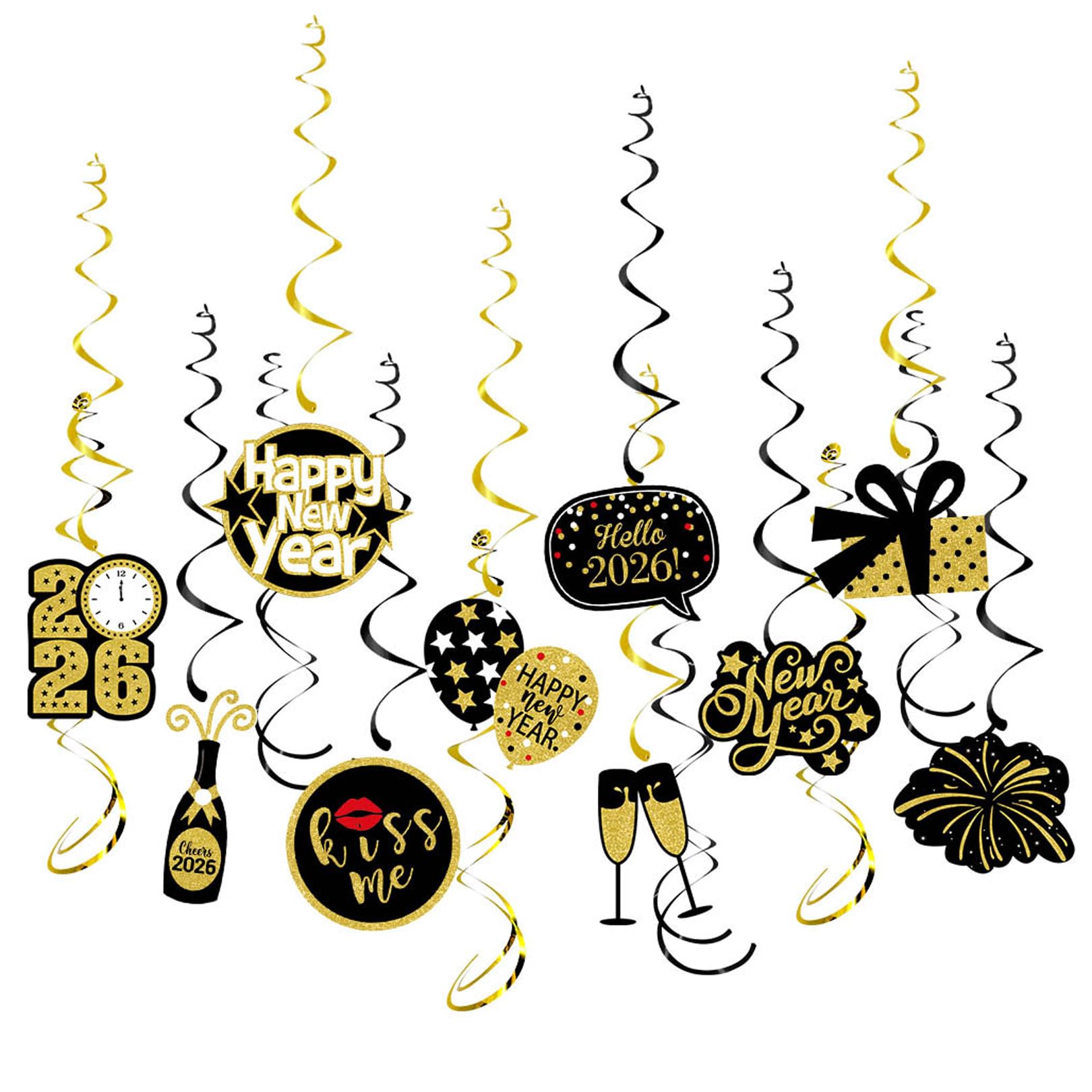 New Years Eve Decorations 2026 Hanging Swirls,Happy New Year 2026 Decorations Black Gold Hanging Swirls Streamers Cheers NYE Party Decorations for New Year's Eve Home Indoor Outdoor Party Supplies