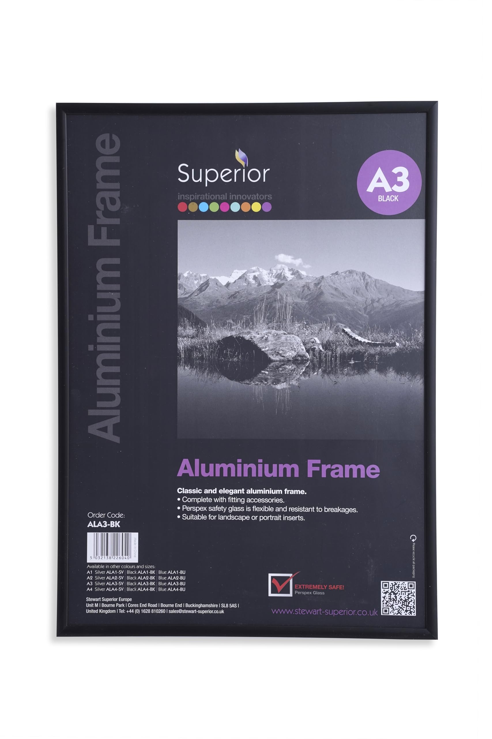 Stewart Superior A3 Brushed Aluminium Picture Frame with Perspex Safety Glass - Black — image 1