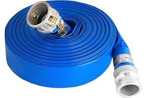 PICATU 2" x 50 ft Backwash Hose for Swimming Pools, Heavy Duty PVC Water Lay Flat Discharge Hose,Durable Pool Drain Hose with Aluminum Camlock C and E Fittings for Pump And Filters