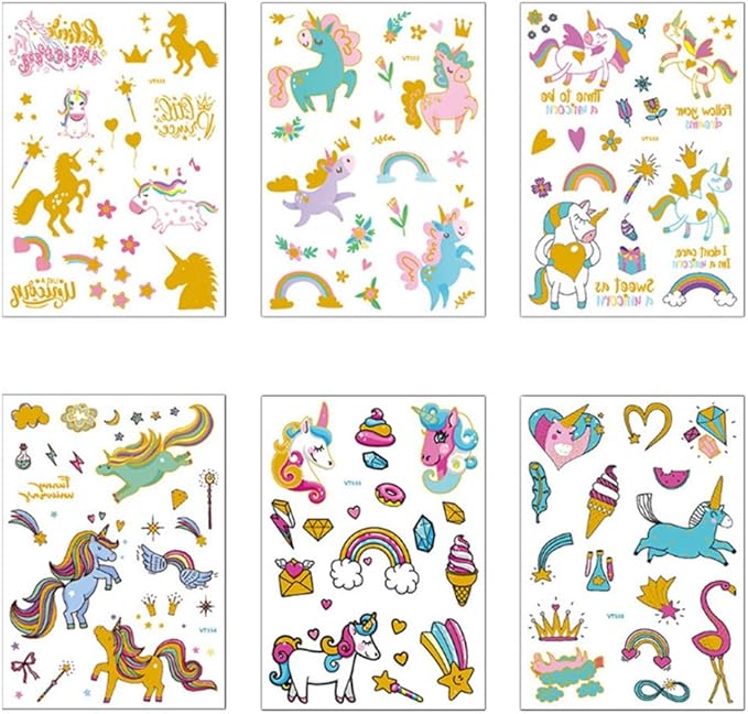 Freesiom Kit De 6 Tatouage Enfant Licorne Ephemere Temporaire Princesse Animaux Kawaii Tatoo Autocollant Etanche Waterproof Pas Cher Fille Garcon Fete Anniversaire Noel Dore Or Rose Amazon Fr Vetements Et Accessoires