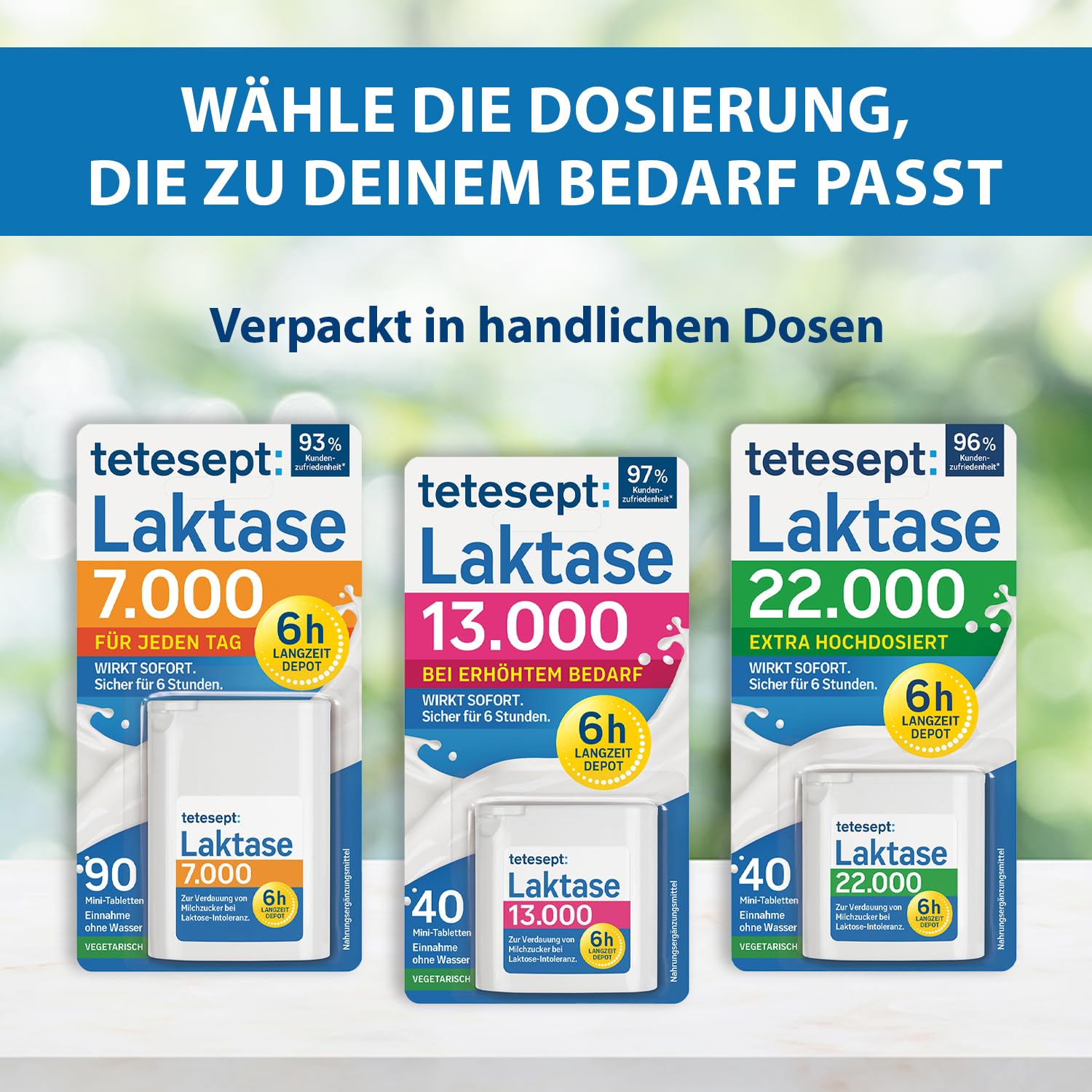tetesept Laktase 13.000 – 1 Dose à 40 Stück – Laktasetabletten bei Laktoseunverträglichkeit – Nahrungsergänzungsmittel mit Sofortwirkung & 6h Langzeit-Depot 6