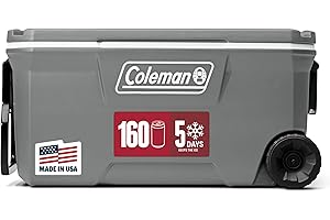 Coleman Classic Series Insulated Portable Rolling Cooler with Wheels, Leak-Resistant Outdoor Hard Cooler Keeps Ice up to 5 Days, 100-Quart