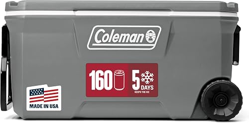 Coleman Classic Series Insulated Portable Rolling Cooler with Wheels, Leak-Resistant Outdoor Hard Cooler Keeps Ice up to 5 Days