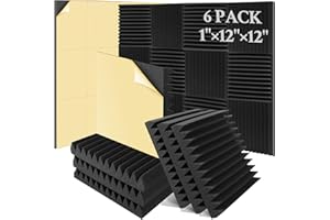 BlingCnsy 6 Pack Soundproof Wall Panels 1"×12"×12" Self-Adhesive - High Density Sound Proof Foam Panels for Walls - Flame Retardant Acoustic Foam - Wedge Acoustic Panels for Noise Absorbing Canceling