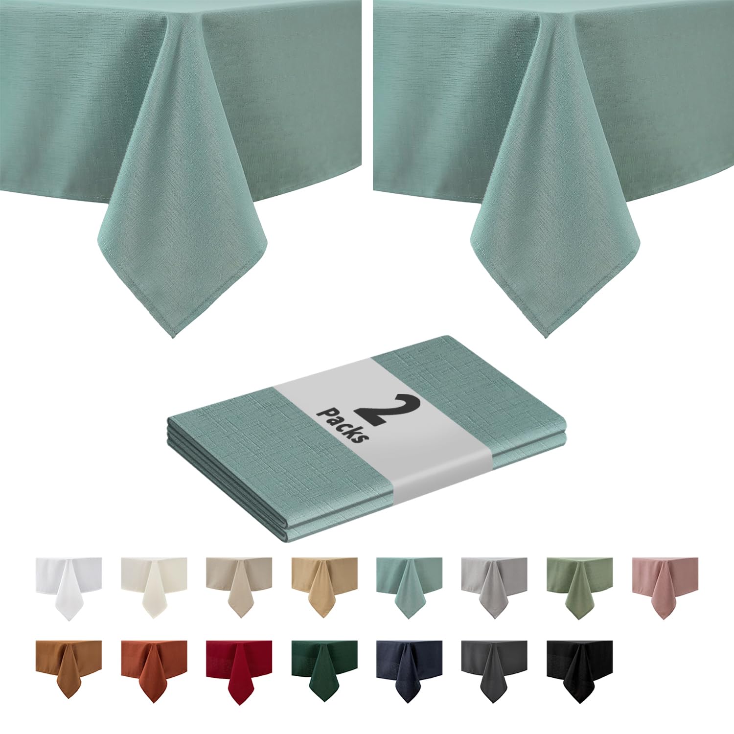 maxmill 2 Pack 60 x 84 Inch Slate Blue Faux Linen Textured Rectangle Tablecloth Water Resistant Wrinkle Free Spill-Proof, Soft Table Cloth for Dining Room Decoration, Banquet Parties Holiday Dinner Image