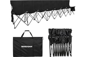 G GOOD GAIN Portable Soccer Bench - Team Bench Soccer 8 Seats with Bag, Sideline Folding Bench, Folded Chair Seating 8 for Football Camp Outdoor Sport Events, Team Chairs for Adults, Black