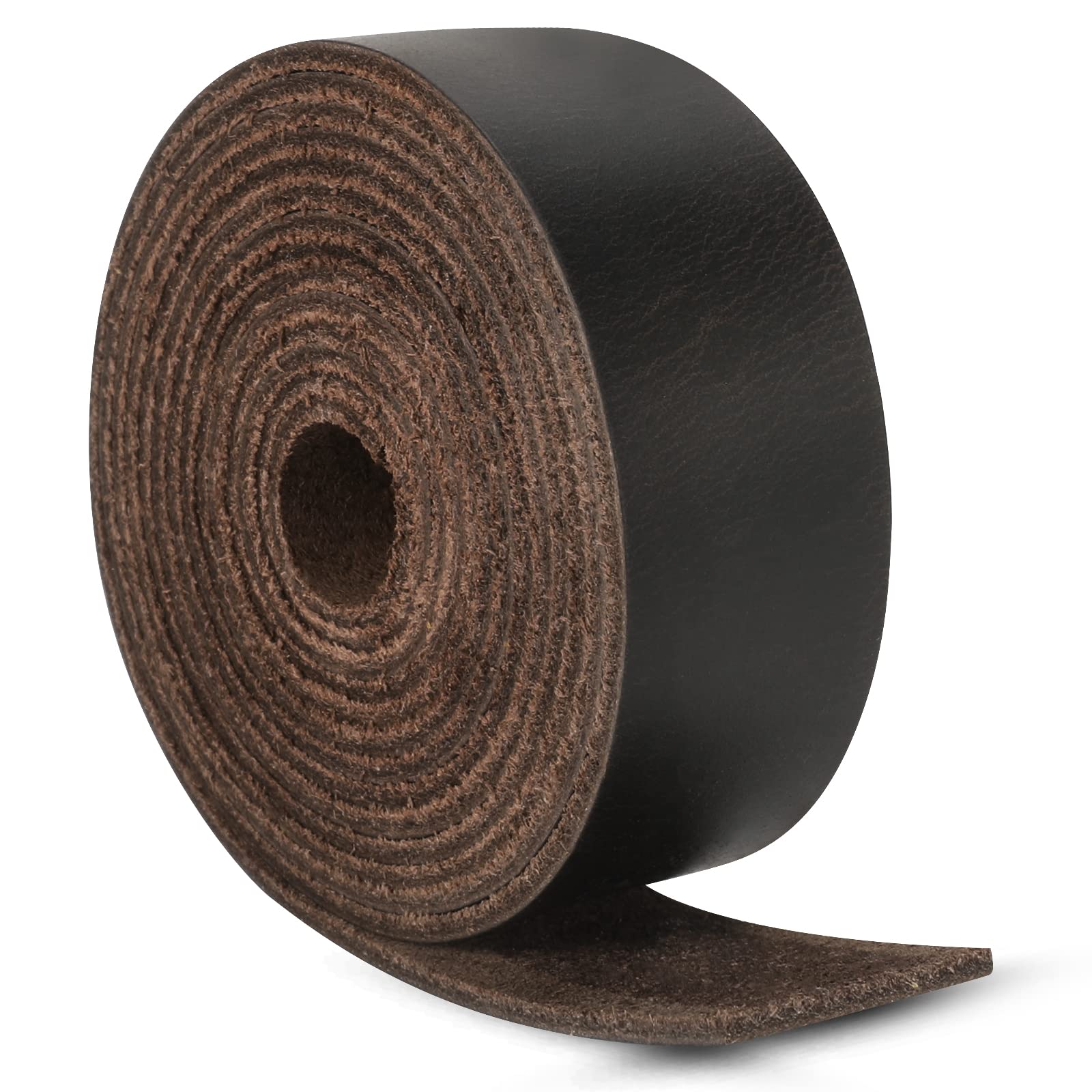 Ringsun 1 Inch Wide Flat Leather Straps for Crafts, Full Grain Leather Strips Cord String for Crafts, Tooling (2mm Thick 72.5 Inches Long Black Coffee)