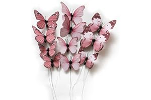 NAUDASSODS 12 Pack Butterfly Decorations, DIY 3D Butterfly Stakes Decor, 2 Sizes of Butterfly Ornament for Home Fake Flower Floral Supplies Tea Party Wedding Easter Christmas Spring Fall. (Light Pink 02)