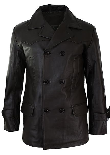 Infinity Herrenjacke 100% Echtleder Schwarz Braun 3/4 Dr. Who Uboot Design
