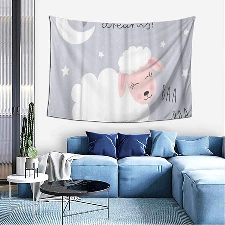 Amazon Co Jp Gukisala タペストリー かわいい甘い夢羊ベクトルイラスト子羊の保育園の背景 多機能 毛布 おしゃれな壁掛け インテリア ファブリック装飾用品 モダンなアート 和風 壁掛け クールジャパン 家飾り ホーム キッチン
