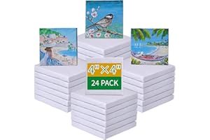 PLAZOTTA 4x4 Inch Mini Stretched Canvas Panels,24 Pack Small Canvas Boards Square Canvas for Craft, Painting Party