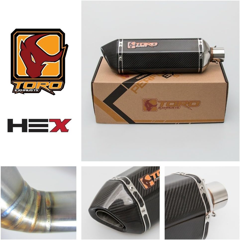 Toro Exhaust Link Pipe, w/ Gloss Carbon Hex Silencer compatible with GSX1300R Hayabusa 08-14
