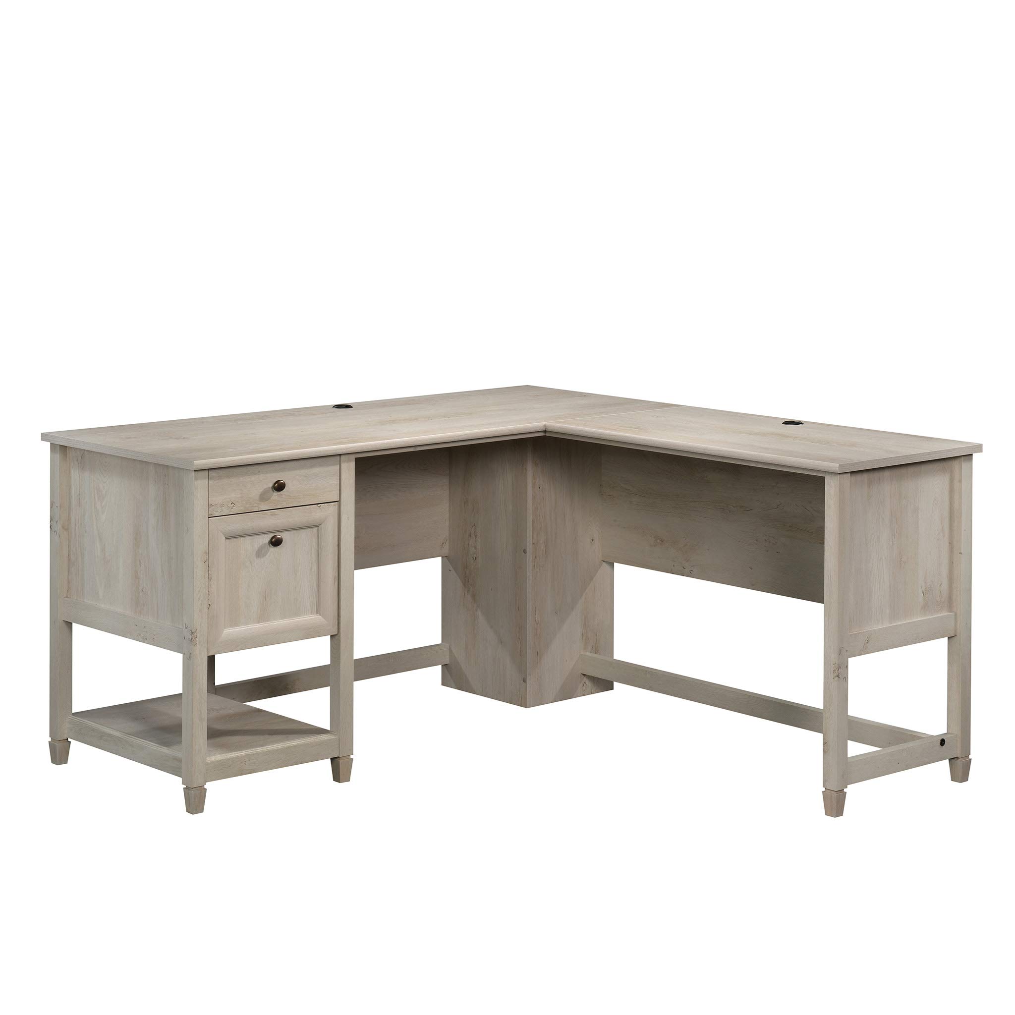 Sauder Edge Water L-Shaped Corner Desk with Storage Drawers and Open Shelf, in Chalked Chestnut Image