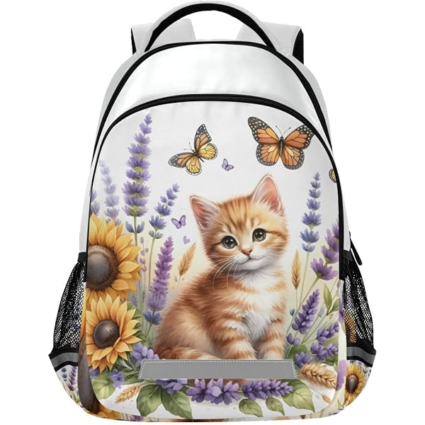 Cute Kitty Cat With Butterfly Backpack – Laptop Daypack For School, Travel, Teens & Kids | Blue Design, 11.6x6.9x16.7 Inches - View #7