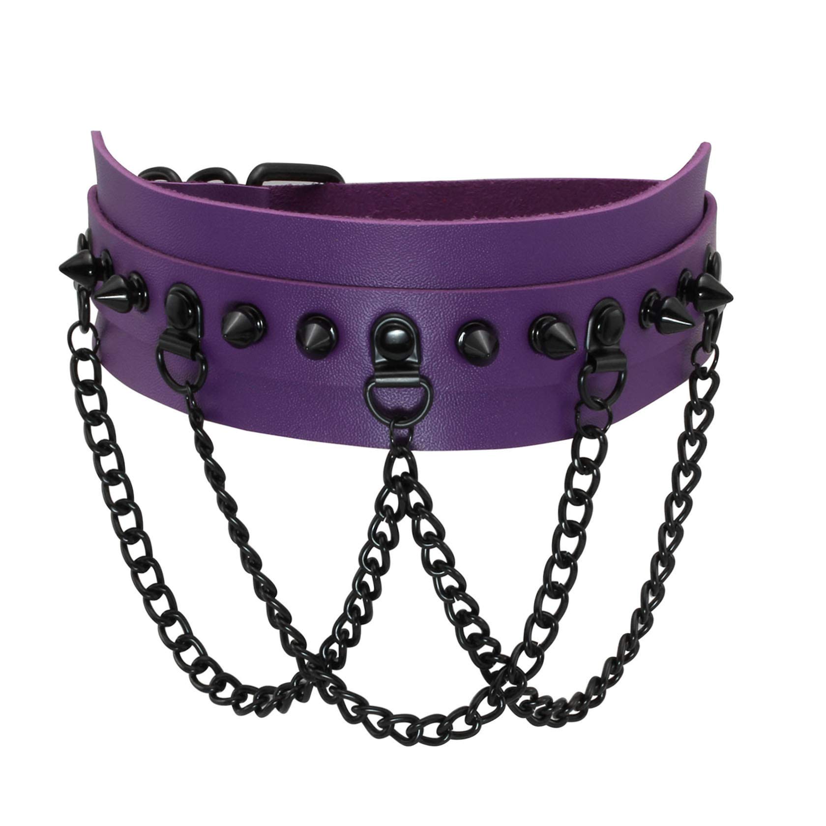 JJDreams Gothic Choker Spike Rivet with 3 Layered Chain Adjustable Punk PU Leather Necklaces Collar
