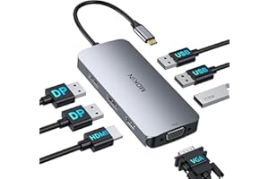 USB C Docking Station Dual DisplayPort,7 in 1 Laptop Docking Station 3 Monitors with 2 DP, HDMI, VGA,3 USB A 2.0,MOKiN USB C Hub Multiport Adapter for MacBook/Dell/HP/Lenovo