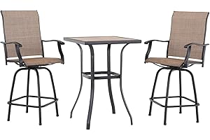 PHI VILLA 3 PCS Patio Swivel Bar Sets Textilene High Bistro Sets with 2 Outdoor Bar Stools and 1 Square Bar Table, Brown