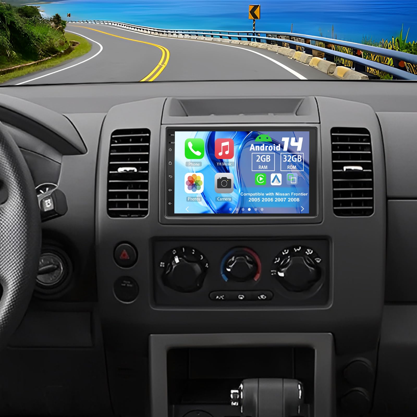Photo 1 of Slakerbe Android 14 Double Din Car Stereo Radio Compatible with Nissan Frontier 2005 2006-2008, 2G+32G 7" Car Radio w/Wireless Carplay Android Auto GPS WiFi Bluetooth RDS DSP SWC Mic Backup Camera