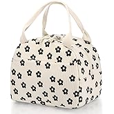 BuyCard Insulated Lunch Bag Women, Reusable Corduroy Cute Lunch Box, Leakproof Floral Lunch Tote Bag with Large Capacity, Small Cooler Lunch Container for Work Office Travel Picnic (Black Flower)