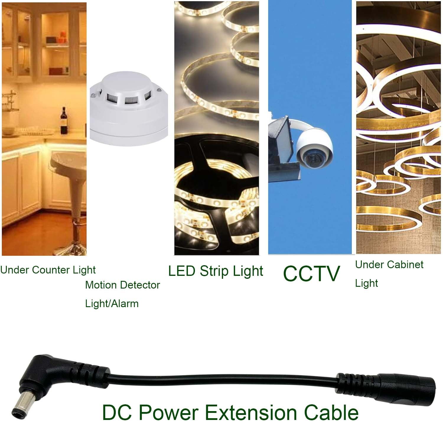 UpperFu 2pcs DC Power Plug 5.5mm x 2.5mm Male Right Angle to 5.5mm x 2.1mm Female Adapter Extension Cable for CCTV Security Monitor Camera Surveillance LED Strip
