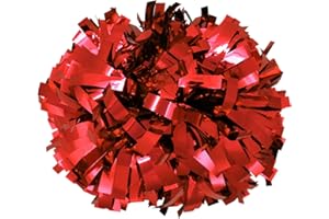 ICOBUTY Metallic Cheerleader Cheerleading Pom Poms 6 inch 1 Pair 2 Pieces(Red)