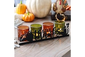 SYFURNIX Thanksgiving Centerpieces Glass Tealight Votive Candle Holder Include 1 Candle Tray & 4 Candle Holders Fall Thanksgiving Table Decorations Indoor
