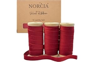 NORCIA Velvet Ribbon 3/8 inches 15Yd with Wooden Spool 3 Rollsx5Yd Eco-Friendly Christmas Ribbon for Gift Wrapping, Handmade Craft Ornaments Bow Making, Christmas Decoration (Burgundy)