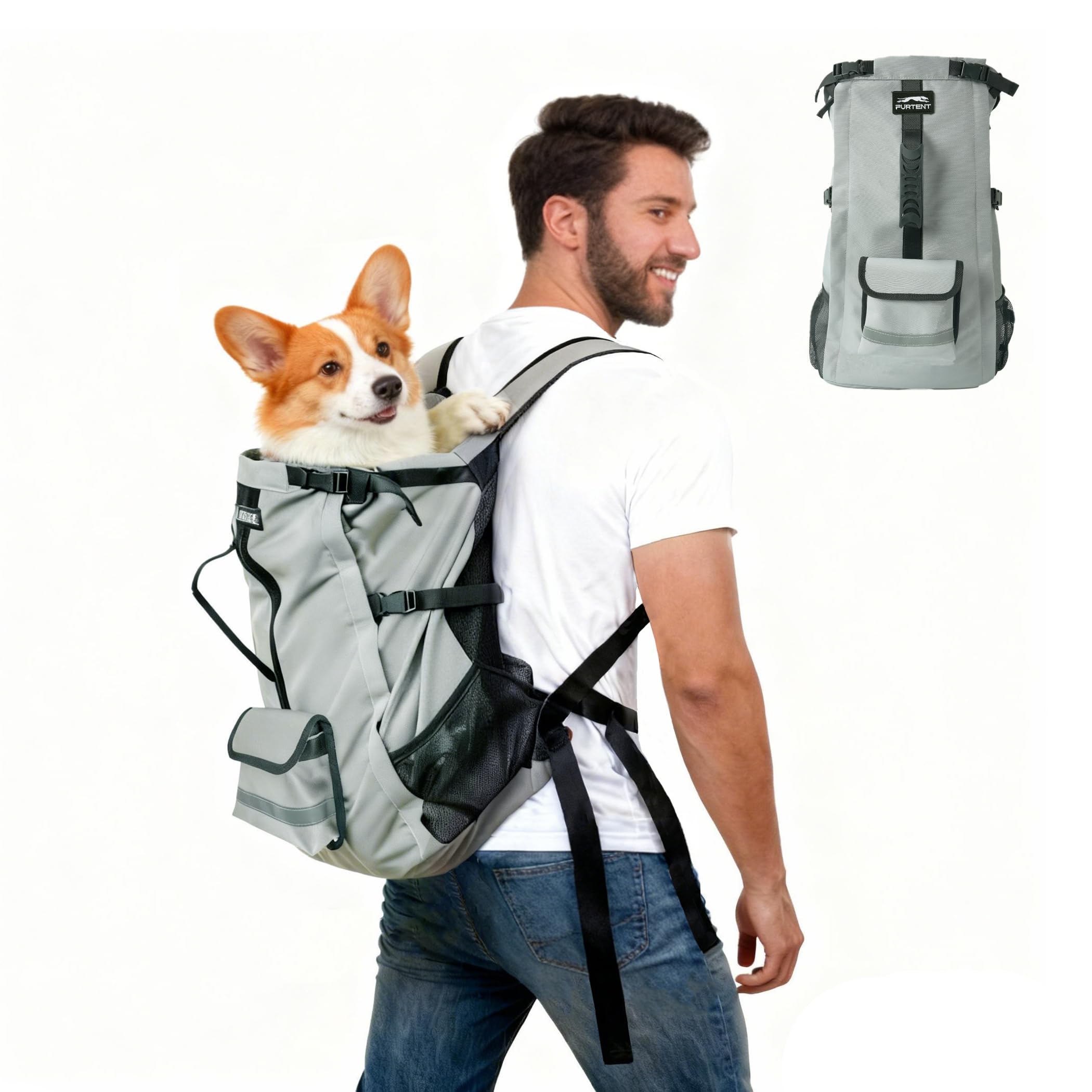 Photo 1 of Pet Carrier Backpack for Medium to Large Dogs up to 33 lbs, Waterproof and Wear-Resistant, Equipped with Adjustable Waist and Chest Buckles, Detachable Storage Pocket with Reflective Strips, S