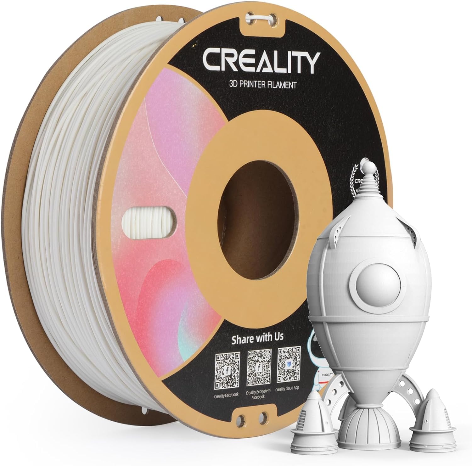 Creality フィラメント マット 3dプリンターフィラメント 1.75mm フィラメント pla マット ≤0.03mm寸法精度 つや消しの質感 1.0kg (2.2lbs) 3D プリンター用フィラメント 環境に優しい段ボールスプール 強化されたタフネス ワープなし 整頓 巻き 3Dペン用 スプール造形材料 FDMプリンターと対応 (白色, PLA Matte)商品画像