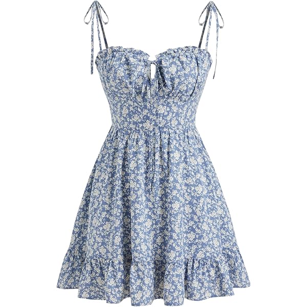 CIDER Womens Mini Dress Backless Floral V Neck Tie Back Summer Beach  Vacation Sundress Going Out Dresses Blue at Amazon Women's Clothing store