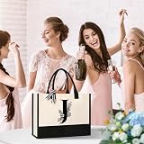 Tecanne Personalized Initial Canvas Tote Bag 17x11.8x7.8 Natural Cotton view 3