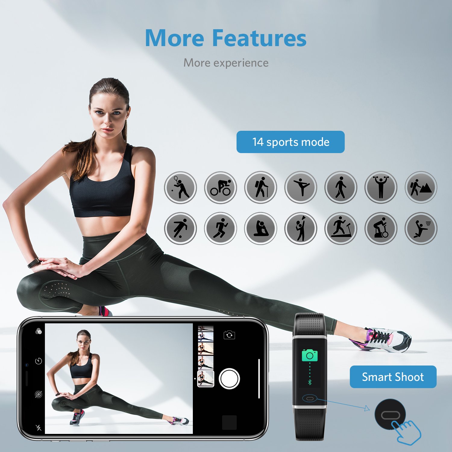 Fitness Armband, Fitness Tracker Wasserdicht IP68 mit 14 Trainingsmodi LCD-Farbbildschirm Helligkeit Einstellbar mit Pulsmesser Schrittzähler Kalorienzähler Trainingsmodi Schlafmonitor Vibrationsalarm Anruf Benachrichtigungen Kompatibel mit