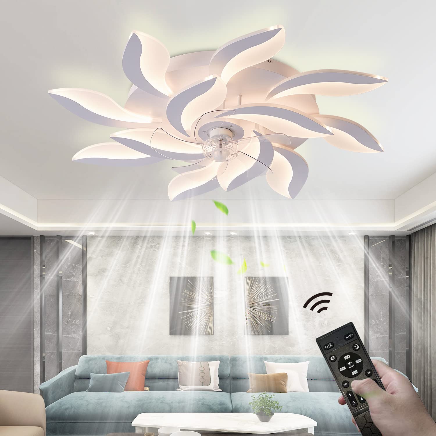 Photo 1 of CIIAUM 39" Modern Ceiling Fan with Lights and Remote Control, 3 Color temperatures Dimmable 6 Gear Wind Speed, LED Flush Mount Low Profile Fan Light,Bladeless Ceiling Fan with Smart Timing 120W