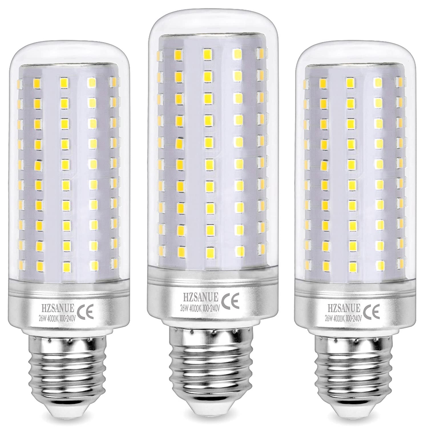 HZSANUE Led Light Bulbs 26W, 200W Incandescent Bulbs Equivalent, 3000Lm, 4000 Kelvin Natural White, E27 Large Edison Screw, Pack of 3 — image 1