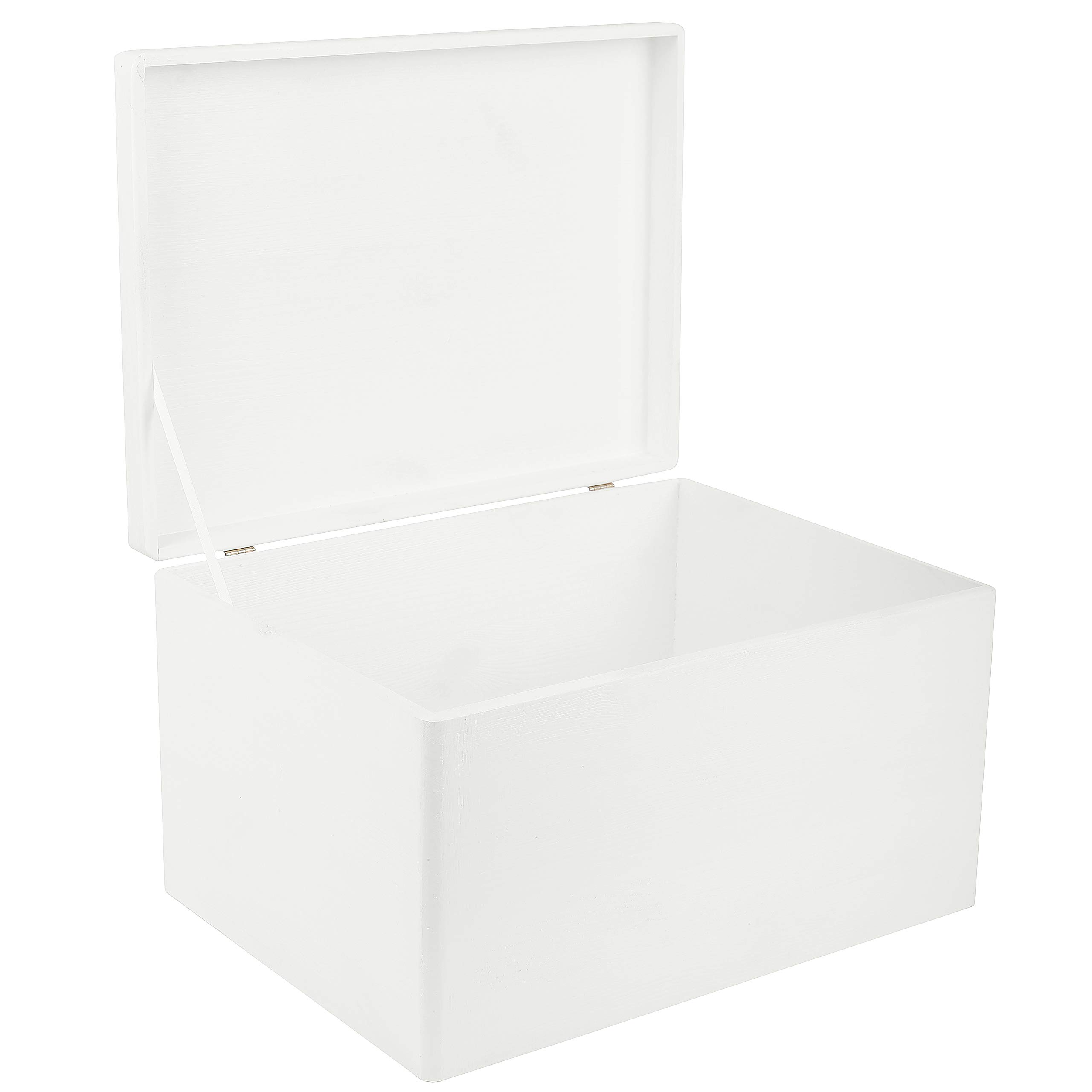 Creative Deco XXL Large White Plain Wooden Storage Box | 40x30x24 cm (+/-1 cm) | with Hinged Lid | Gift Box Kitchen Storage | ROUGH & UNSANDED Wood Keepsake Memory Craft Chest