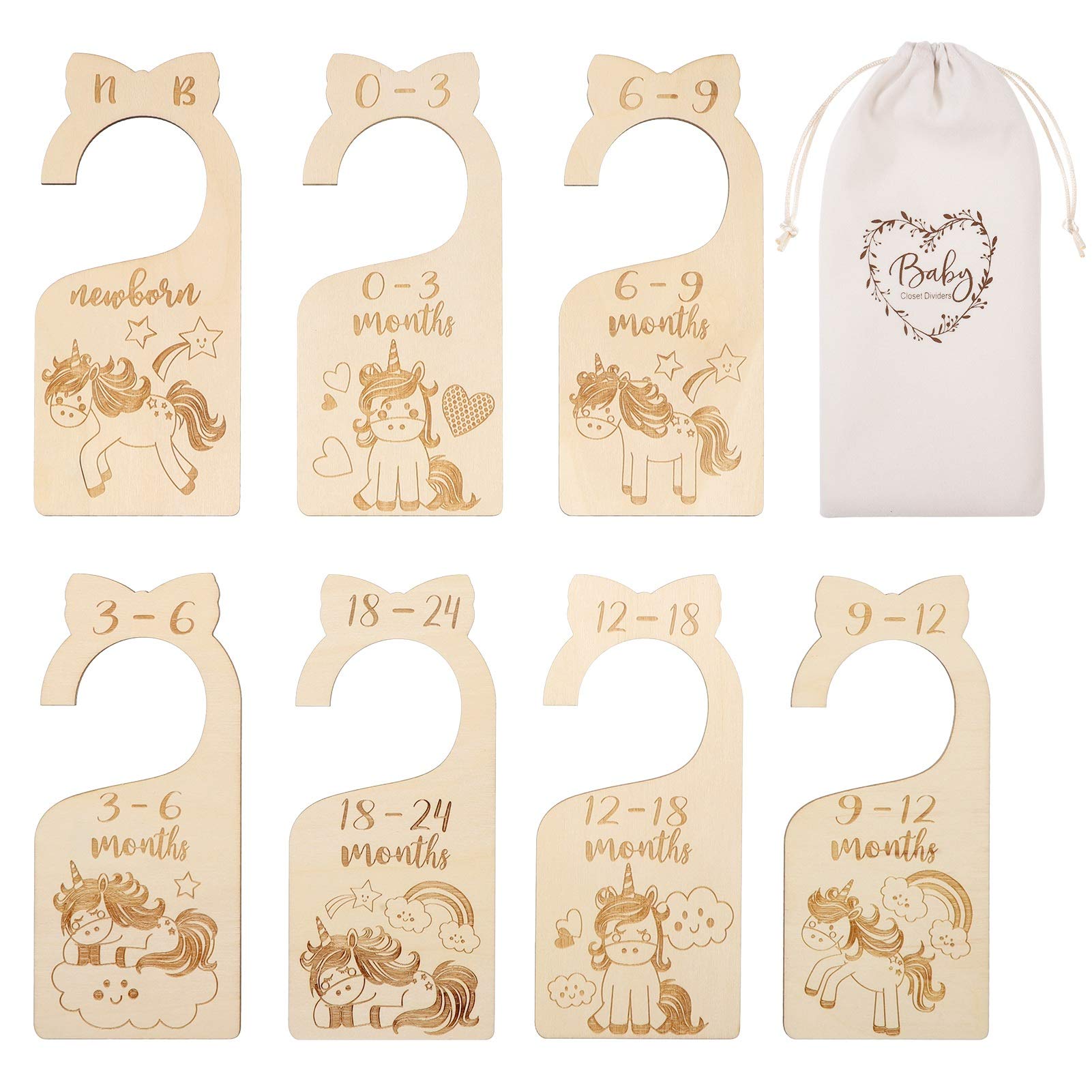 Fingertip WD 7pcs Premium Wood Baby Closet Dividers, Original Design from Newborn to 24 Month, Baby Closet Organizers, Nursery Decor, Baby Clothes Organizers(Unicorn)
