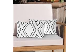Yaofavo Outdoor Pillow Covers Set of 2, Waterproof Lumbar Throw Pillow Covers Geometric Pillow Cases for Patio Garden (Black&white-05, 12x20 Inch)