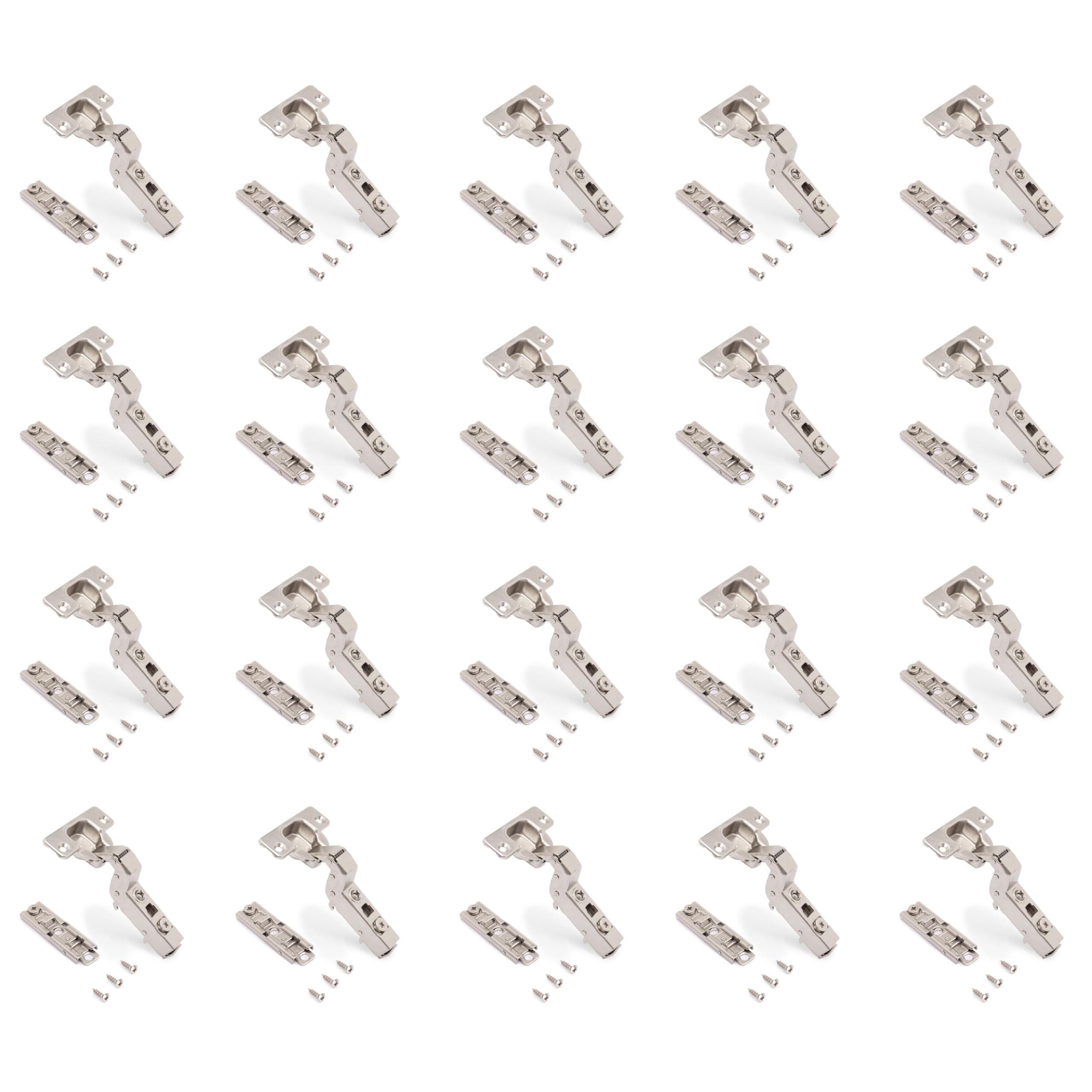 Emuca - Lot of 20 X91 Inset Hinges with Soft Closing and Screw-on Staright Plates, Height 1, Steel, Nickel Plated