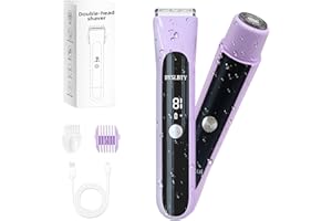 BYSLBTY 2 in 1 Bikini Trimmer for Women Dual Head Electric Shaver with LED Display,IPX7 Waterproof Wet & Dry, Painless Shaver for Underarm Leg Arm Body Face Private Area Purple
