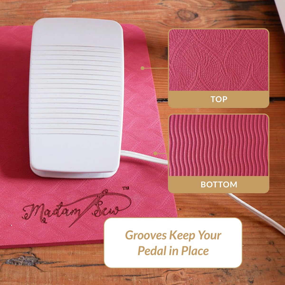Madam Sew Sewing Machine Pedal Mat | No Slip Rubber Keeps Pedal in Place | Sewing Accessory | 7” x 10”