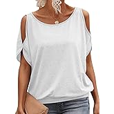 EasyGala Womens Cold Shoulder Tops Banded Bottom Boat Neck T Shirts Summer Sexy Casual Loose Fit Clothes 2026