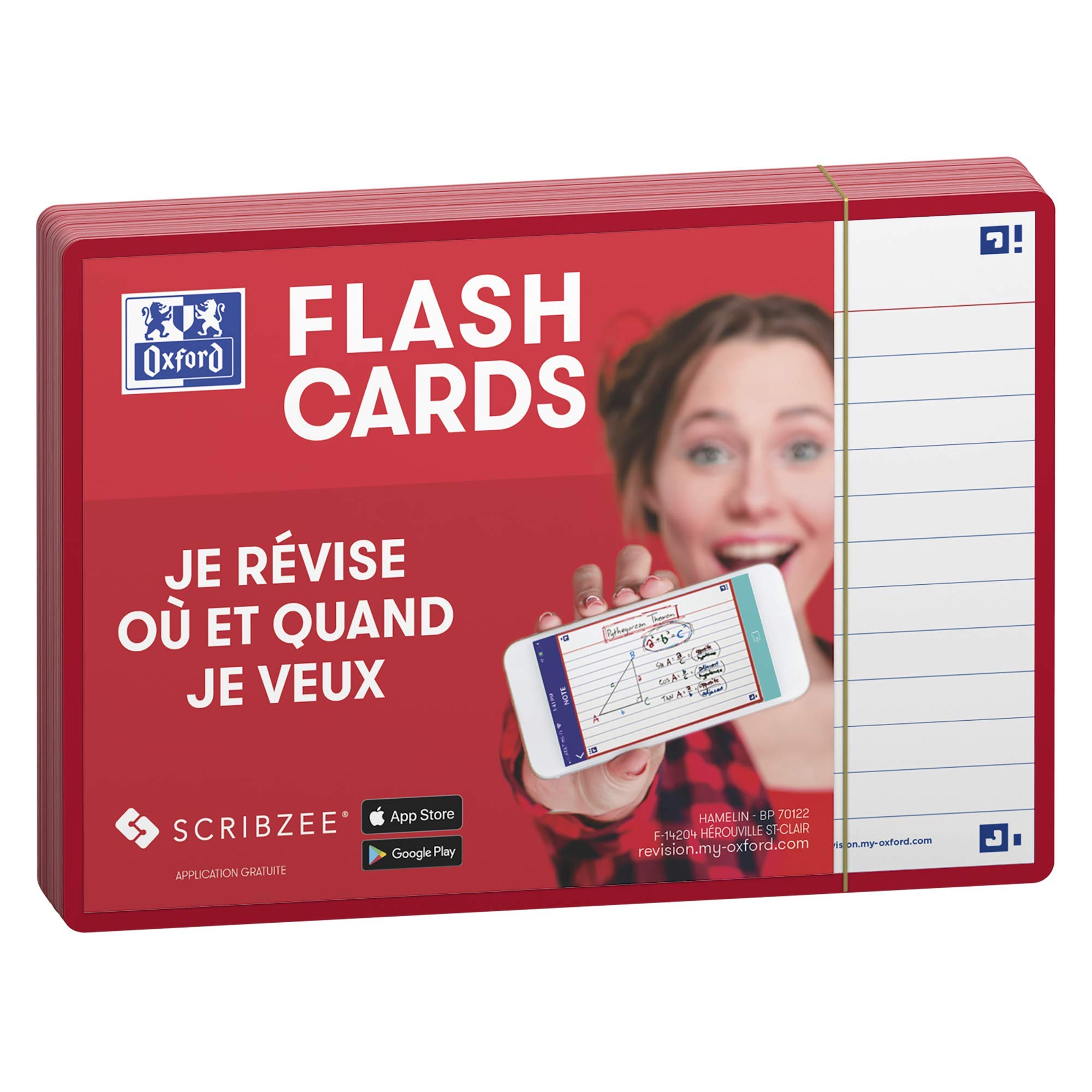 Oxford A6 Flash Cards, Ruled with Red Frame, Pack of 80