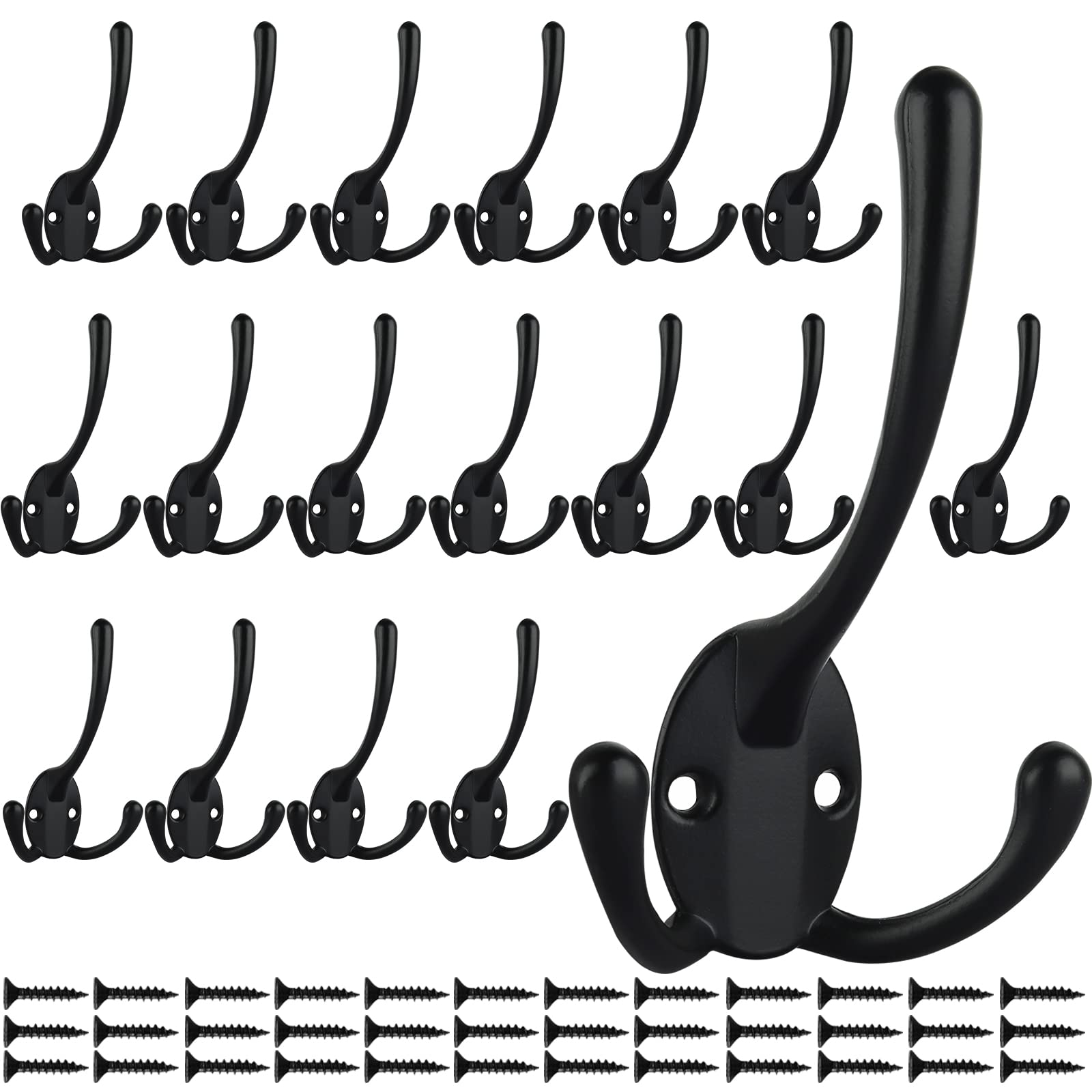 Photo 1 of IBosins 18 Pack Big Heavy Duty Three Prongs Coat Hooks Wall Mounted with 36 Screws Retro Double Utility Rustic Hooks for Thick Coat, Big Heavy Bag