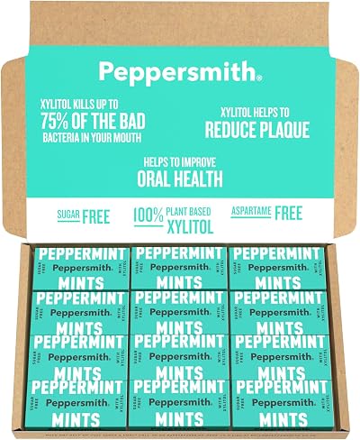 Peppersmith British Peppermint Mints 100% Xylitol Sugar Free 12x15g