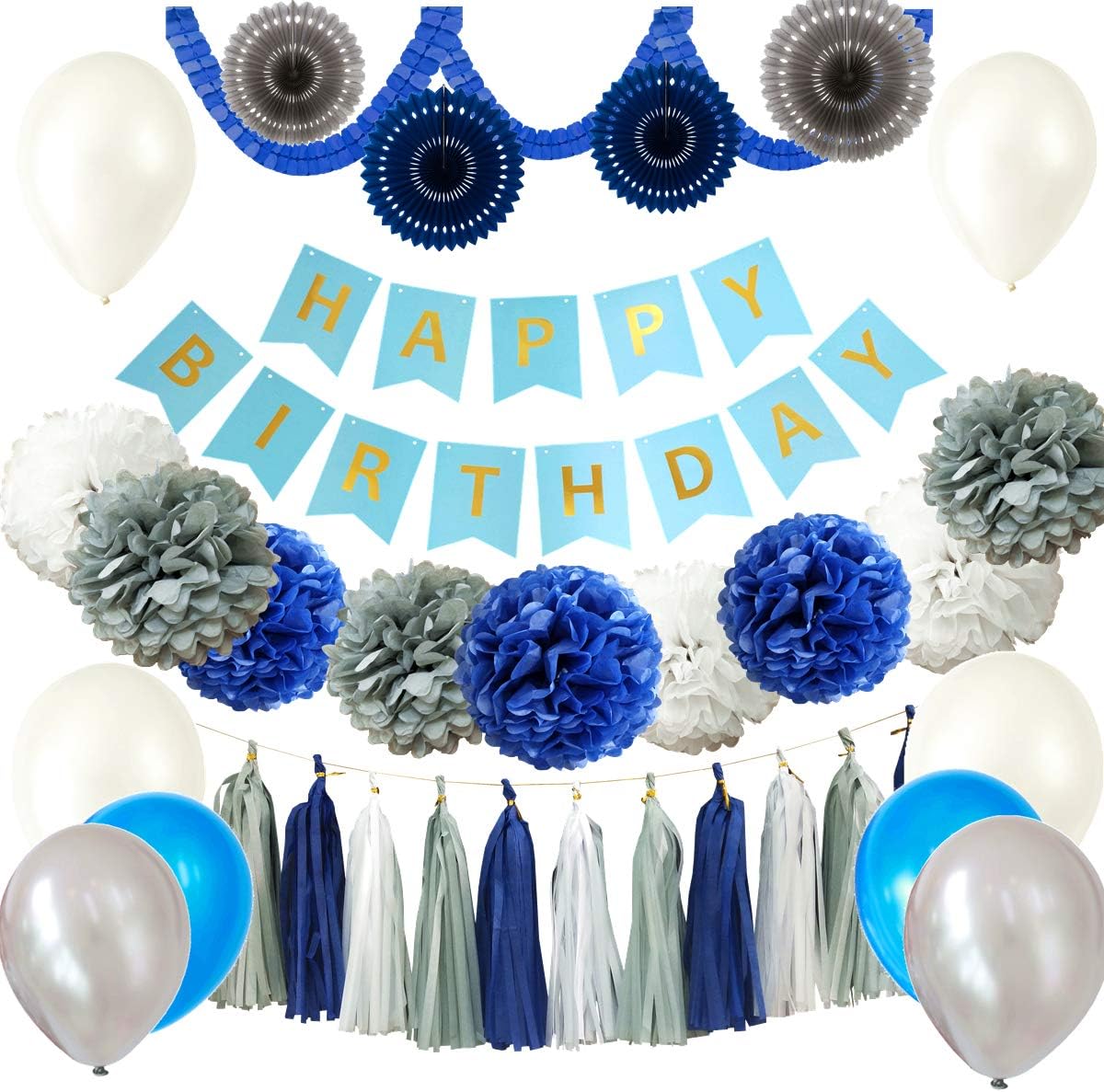 Amazon Com Inby 43pcs Navy Blue Gray White Birthday Baby Shower